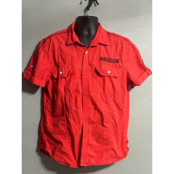 A|X ARMANI EXCHANGE Men's Regular Fit Yard Dyed Red Cotton Long Sleeve - Picture 1 of 4